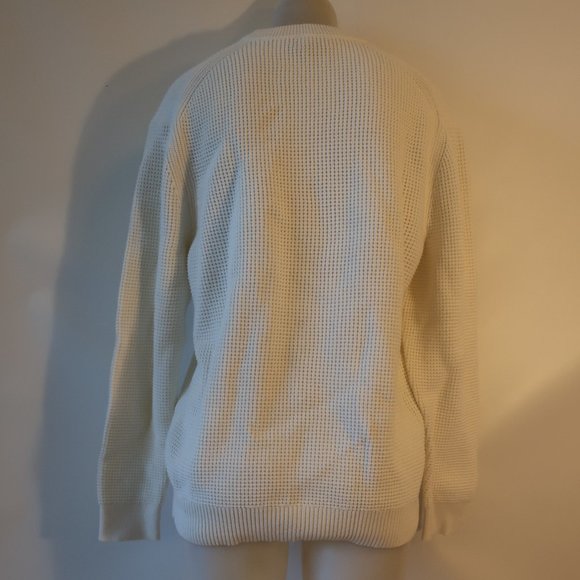 Mens Club Monaco White Thick Waffle Knit Cotton Blend Pullover Sweater L * - Picture 8 of 10